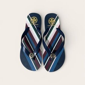Tory Burch Striped Flip Flops - Navy and Multicolor